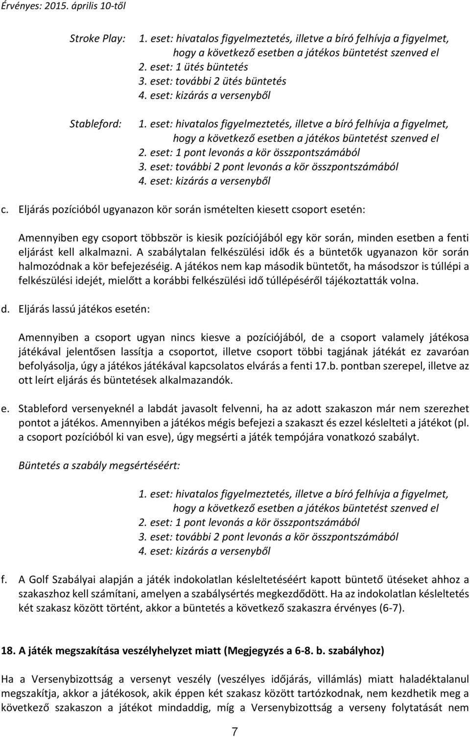 eset: 1 pont levonás a kör összpontszámából 3. eset: további 2 pont levonás a kör összpontszámából 4. eset: kizárás a versenyből c.