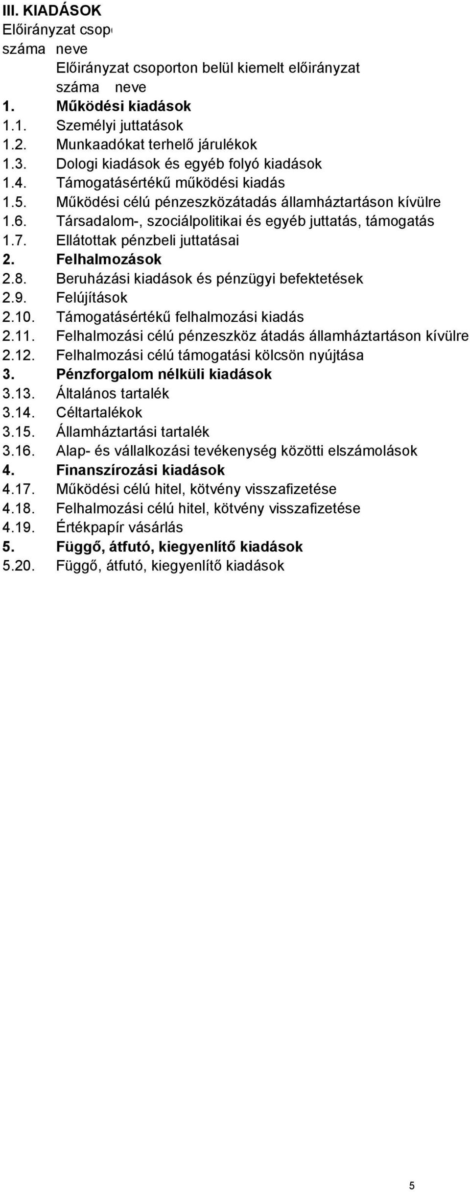 Társadalom-, szociálpolitikai és egyéb juttatás, támogatás 1.7. Ellátottak pénzbeli juttatásai 2. Felhalmozások 2.8. Beruházási kiadások és pénzügyi befektetések 2.9. Felújítások 2.10.