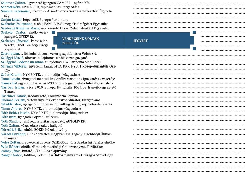 Sümeg Kistérségéért Egyesület Szederné Kummer Mária, irodavezető titkár, Zalai Falvakért Egyesület Székely Csaba, elnök-vezérigazgató, GYSEV Rt.