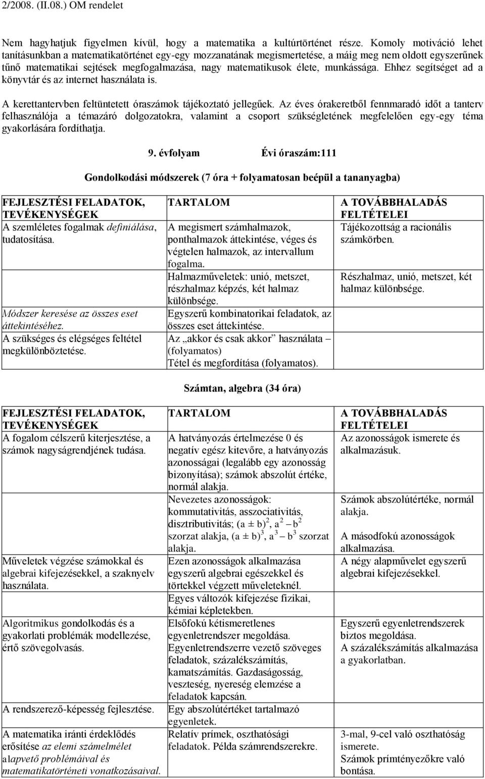 munkássága. Ehhez segítséget ad a könyvtár és az internet használata is. A kerettantervben feltüntetett óraszámok tájékoztató jellegűek.