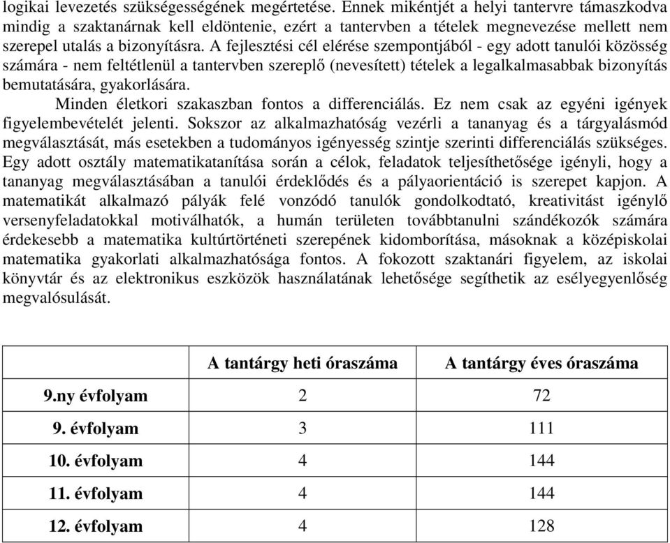 A fejlesztési cél elérése szempontjából - egy adott tanulói közösség számára - nem feltétlenül a tantervben szereplő (nevesített) tételek a legalkalmasabbak bizonyítás bemutatására, gyakorlására.