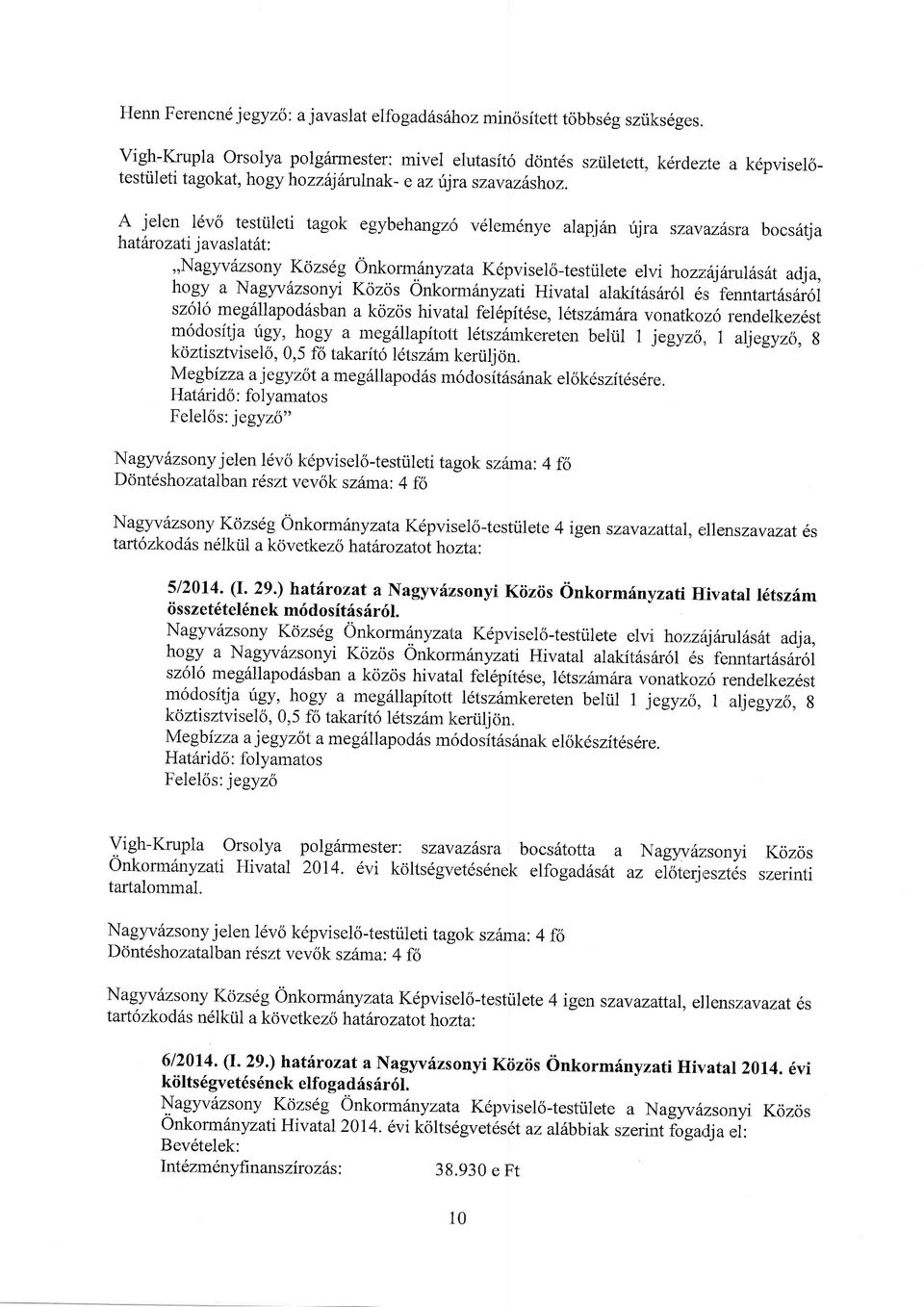 A ielen ldvo testtileti tagok egybehangz6 velemdnye alapj6n ujrit szavaz6r;ra bocs6tja hatir o zati j av aslatht:,,nagyv6zsony Kozsdg Onkormrlnyzata Kepviselo-testiilete el,ri hozz:fijfnultts1t adja,