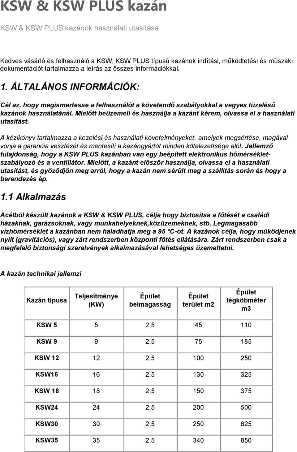 Mielőtt beüzemeli és használja a kazánt kérem, olvassa el a használati utasítást.