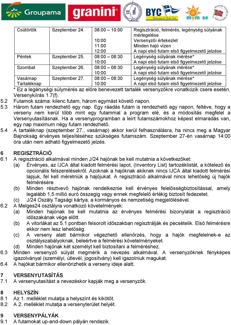 első figyelmezető jelzése Legénység súlyának mérése* A napi első futam első figyelmezető jelzése Legénység súlyának mérése* A napi első futam első figyelmezető jelzése Tartaléknap 10:00 * Ez a