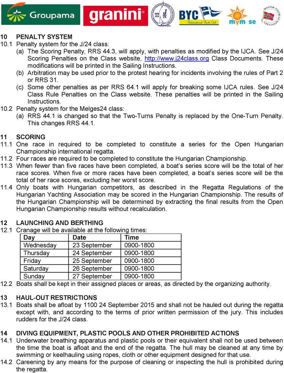 (b) Arbitration may be used prior to the protest hearing for incidents involving the rules of Part 2 or RRS 31. (c) Some other penalties as per RRS 64.1 will apply for breaking some IJCA rules.