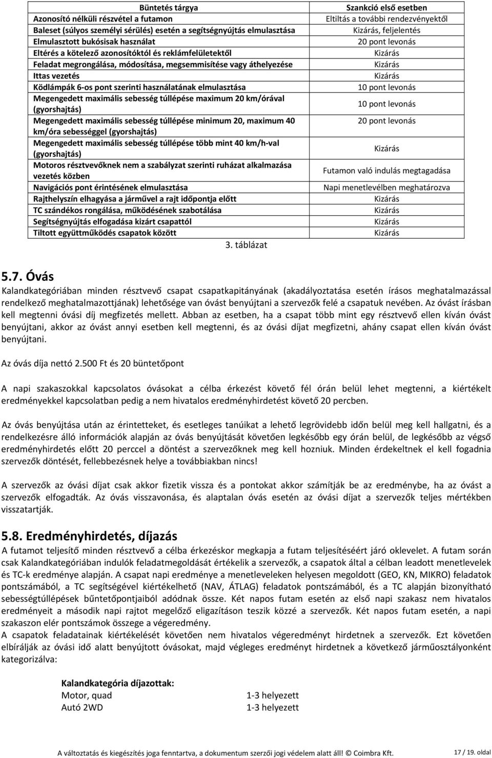 maximum 20 km/órával (gyorshajtás) Megengedett maximális sebesség túllépése minimum 20, maximum 40 km/óra sebességgel (gyorshajtás) Megengedett maximális sebesség túllépése több mint 40 km/h val