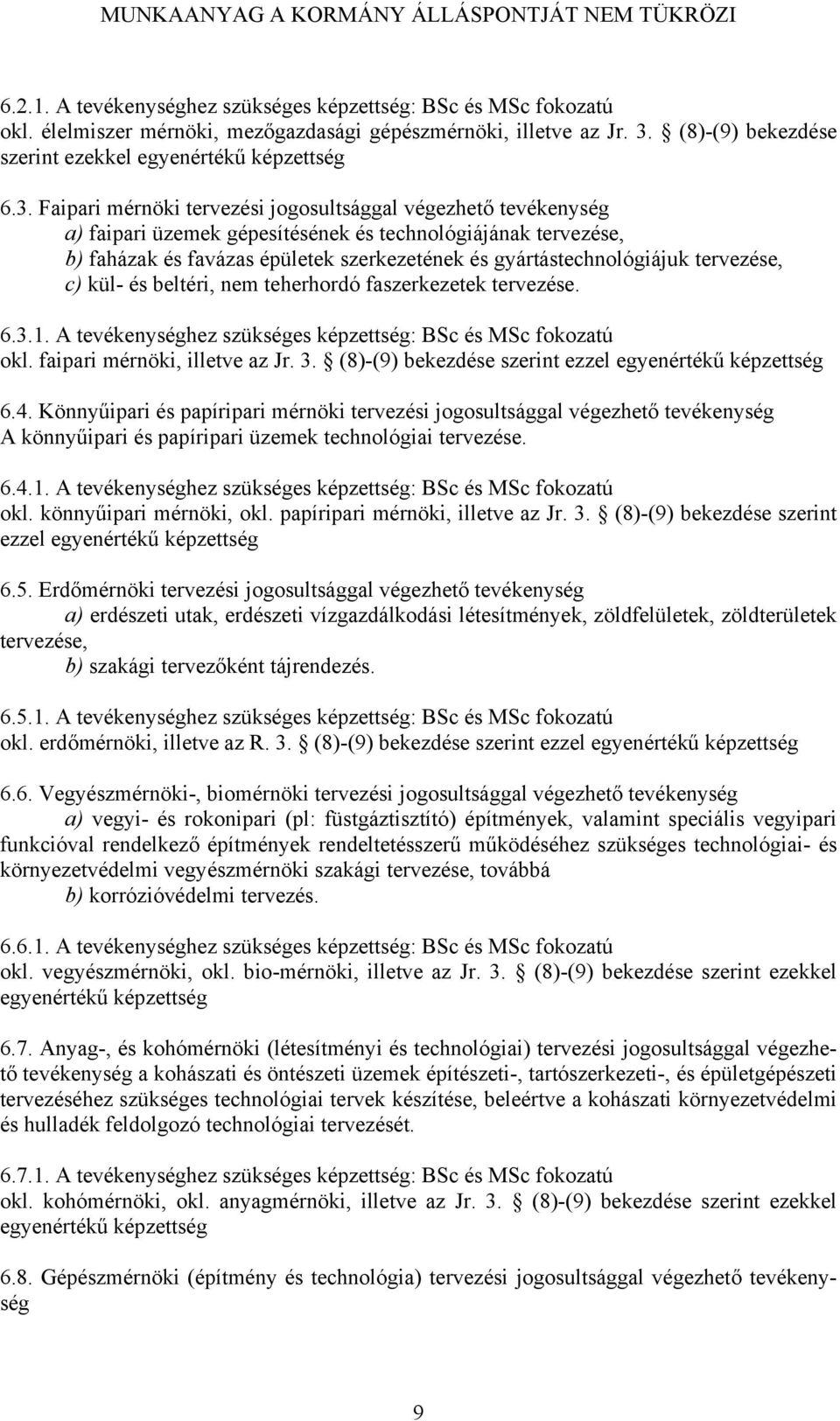 Faipari mérnöki tervezési jogosultsággal végezhető tevékenység a) faipari üzemek gépesítésének és technológiájának tervezése, b) faházak és favázas épületek szerkezetének és gyártástechnológiájuk