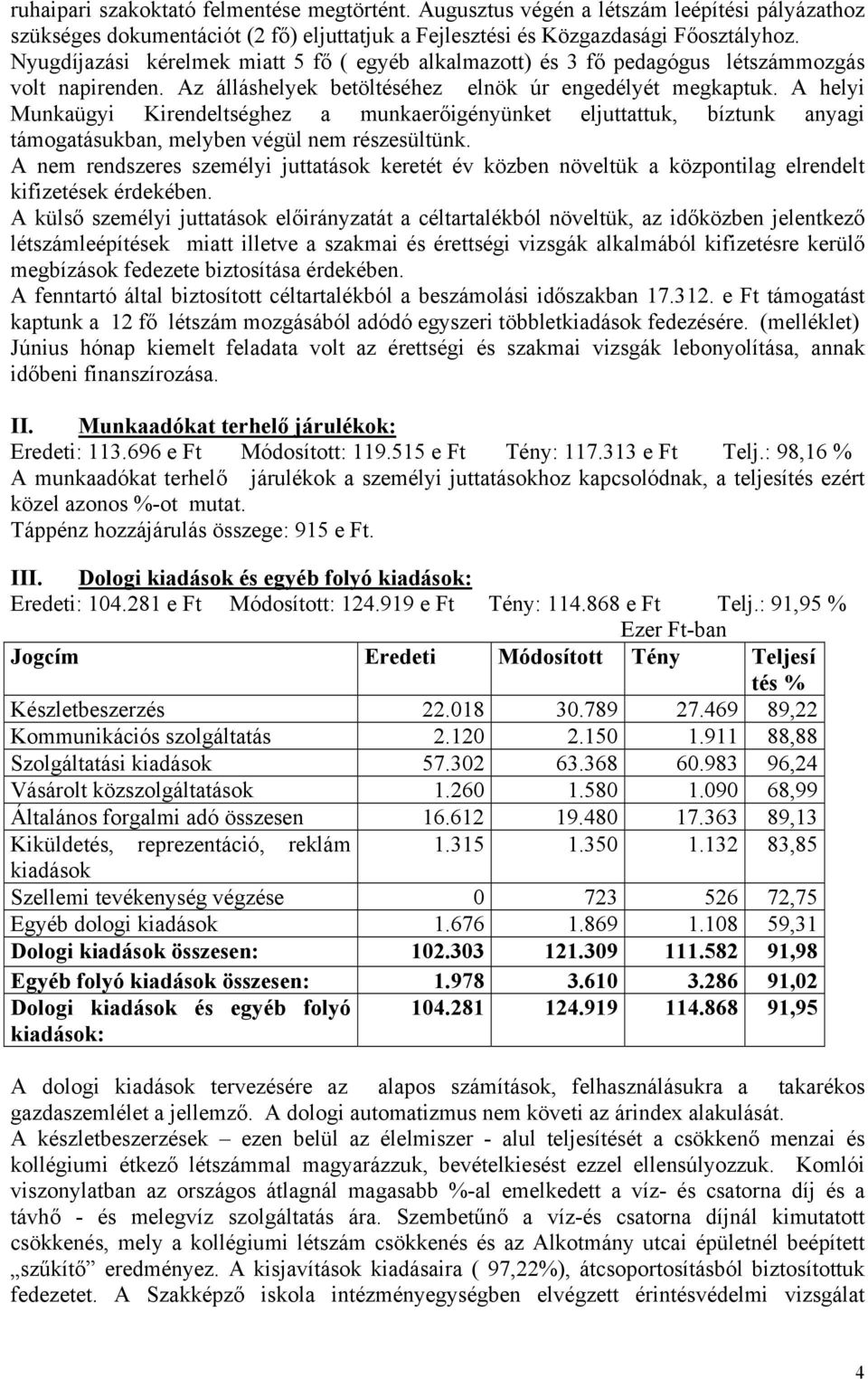 A helyi Munkaügyi Kirendeltséghez a munkaerőigényünket eljuttattuk, bíztunk anyagi támogatásukban, melyben végül nem részesültünk.