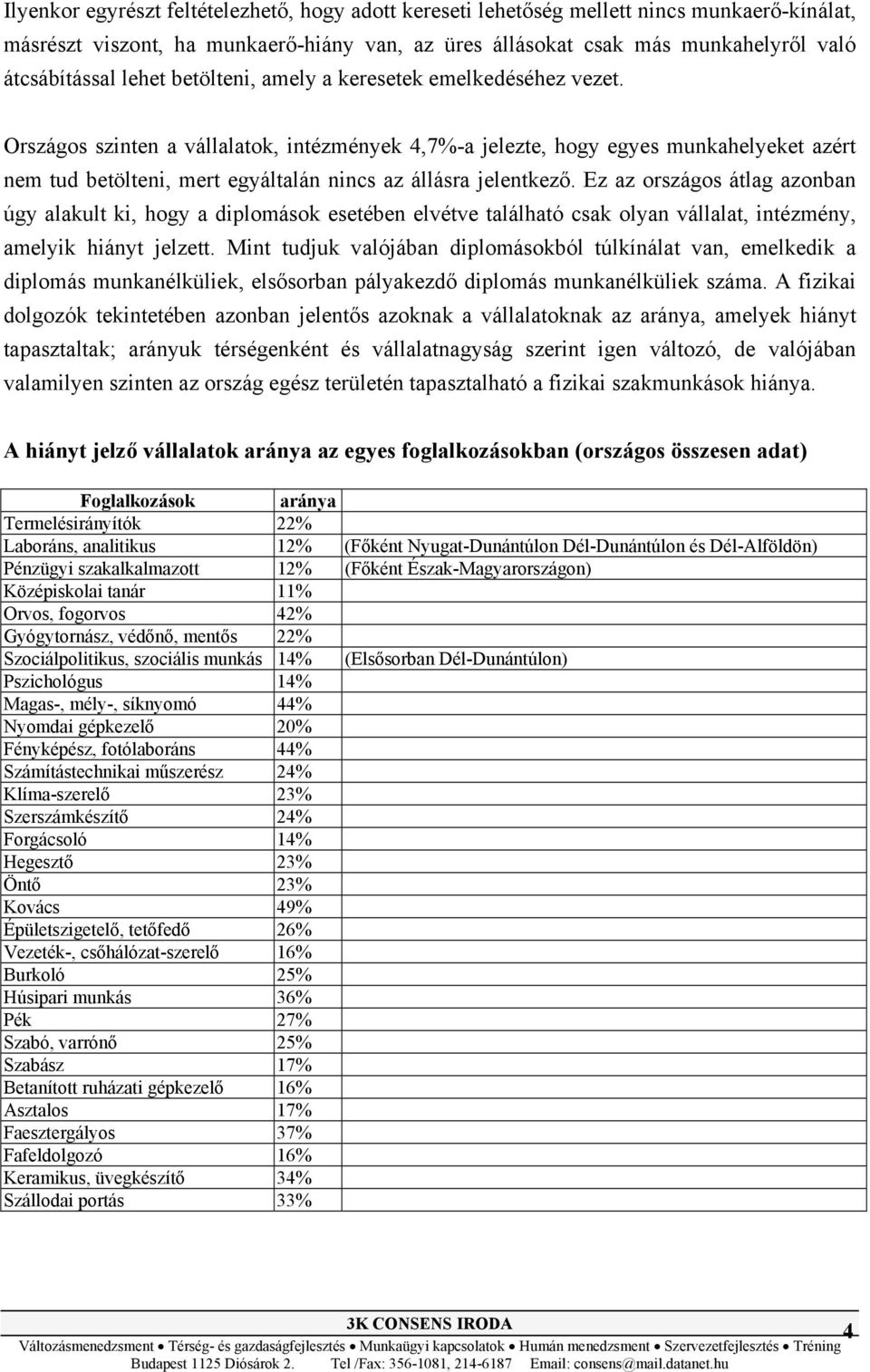 Országos szinten a vállalatok, intézmények 4,7%-a jelezte, hogy egyes munkahelyeket azért nem tud betölteni, mert egyáltalán nincs az állásra jelentkező.