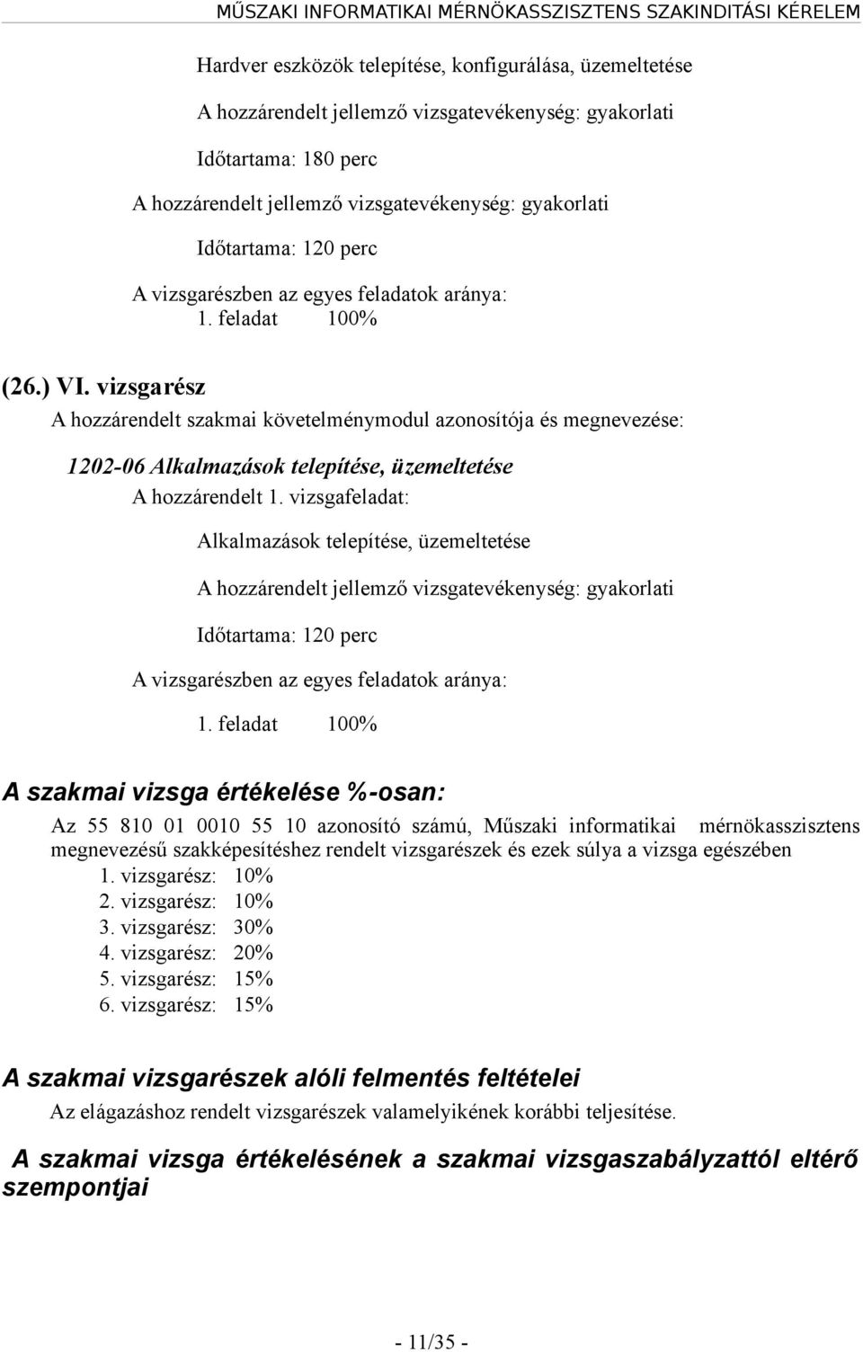 vizsgarész A hozzárendelt szakmai követelménymodul azonosítója és megnevezése: 1202-06 Alkalmazások telepítése, üzemeltetése A hozzárendelt 1.