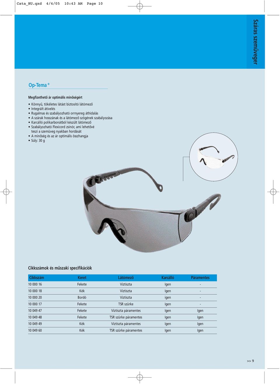 A szárak hosszának és a látómező szögének szabályozása Karcálló polikarbonátból készült látómező Szabályozható Flexicord zsinór, ami lehetővé teszi a szemüveg nyakban hordását A minőség és az ár