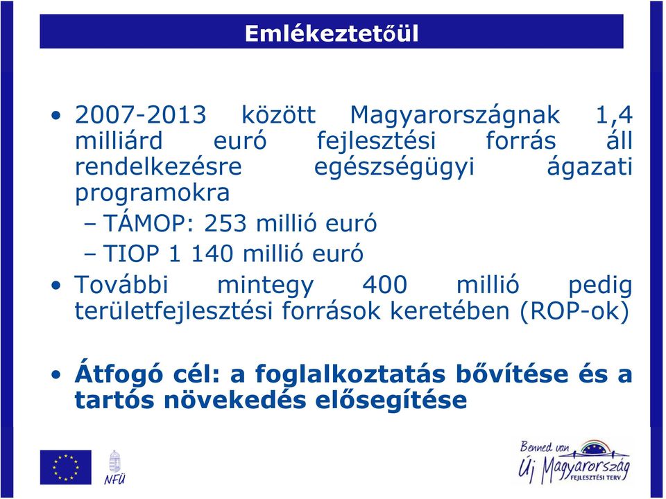 TIOP 1 140 millió euró További mintegy 400 millió pedig területfejlesztési