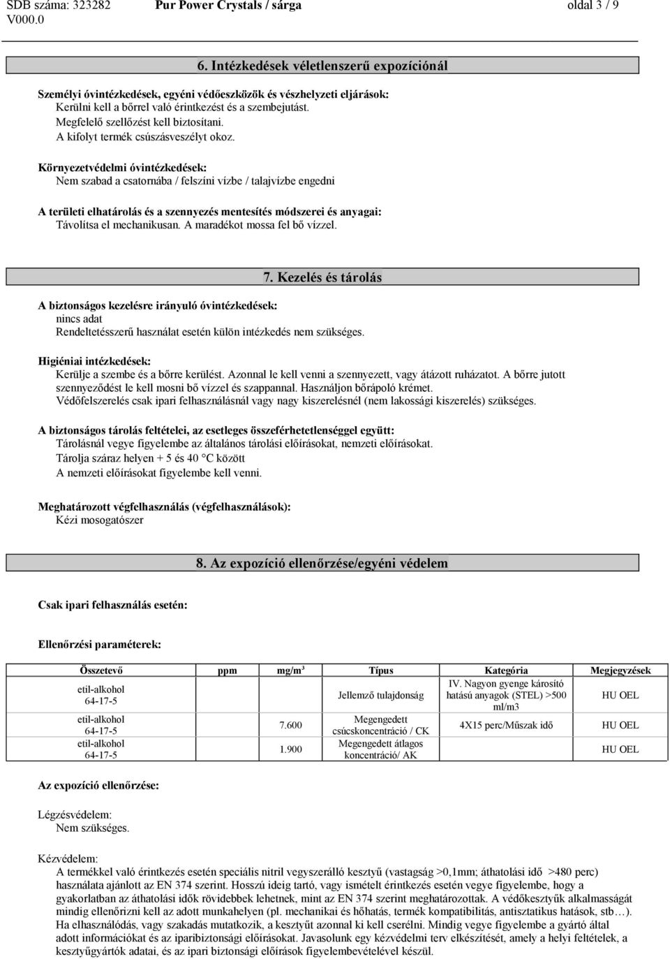 Megfelelő szellőzést kell biztosítani. A kifolyt termék csúszásveszélyt okoz.