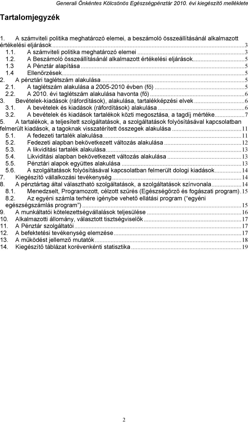 A pénztári taglétszám alakulása...5 2.1. A taglétszám alakulása a 2005-2010 évben (fő)...5 2.2. A 2010. évi taglétszám alakulása havonta (fő)...6 3.