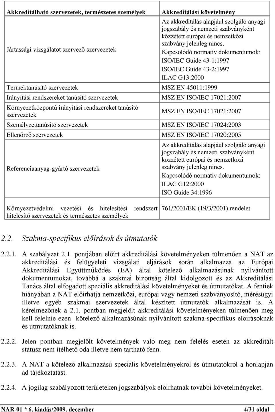 Kapcsolódó normatív dokumentumok: ISO/IEC Guide 43-1:1997 ISO/IEC Guide 43-2:1997 ILAC G13:2000 Terméktanúsító szervezetek MSZ EN 45011:1999 Irányítási rendszereket tanúsító szervezetek MSZ EN