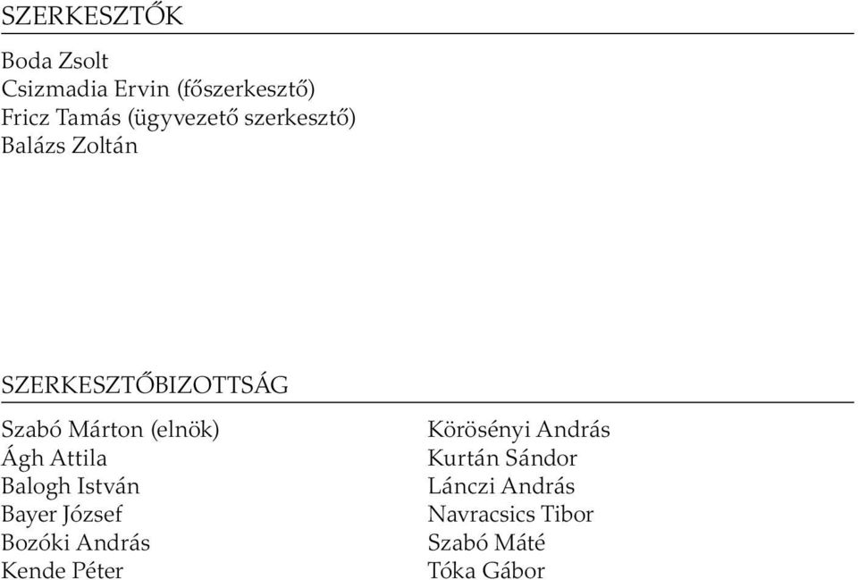 (elnök) Ágh Attila Balogh István Bayer József Bozóki András Kende Péter