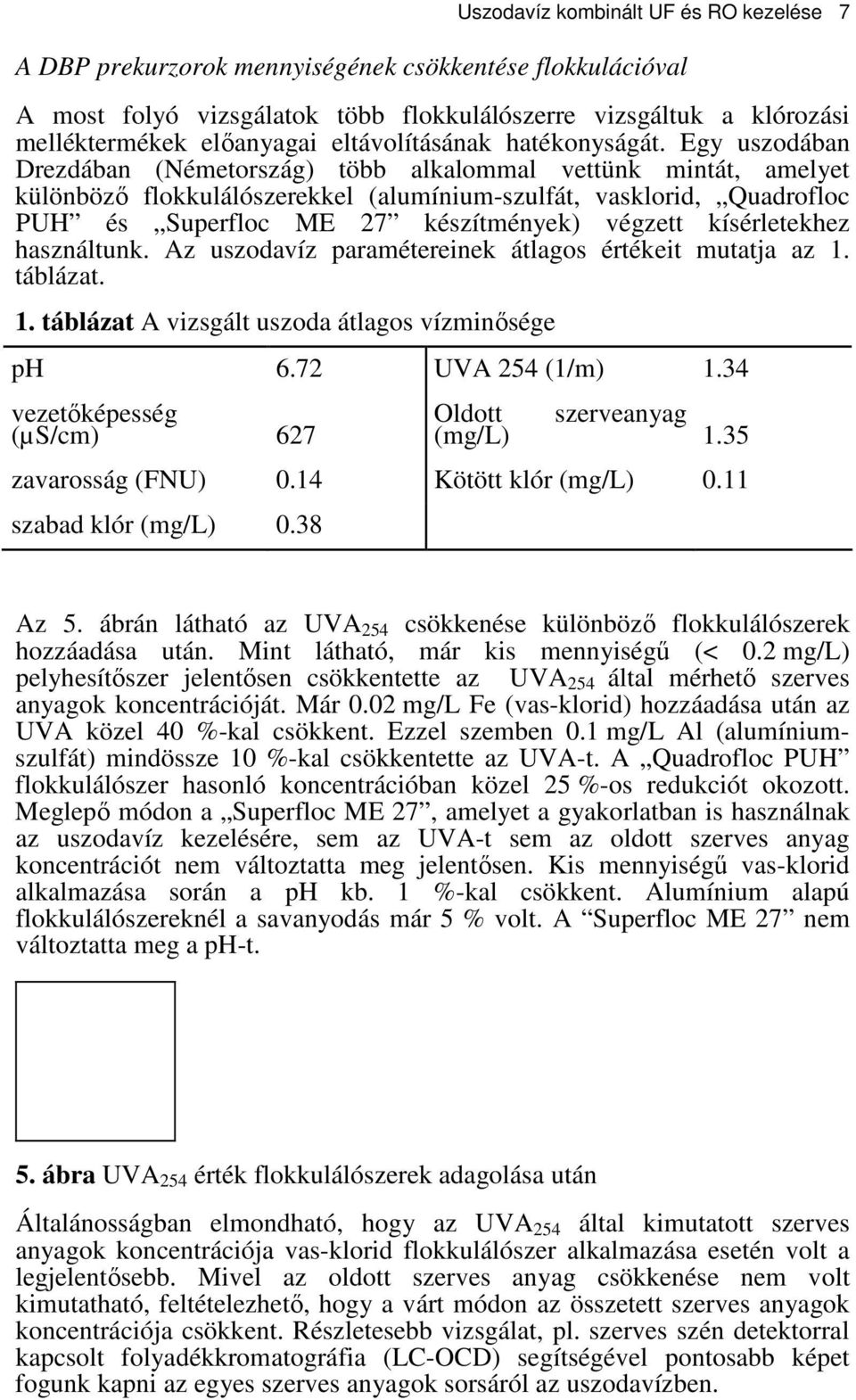 Egy uszodában Drezdában (Németország) több alkalommal vettünk mintát, amelyet különböz flokkulálószerekkel (alumínium-szulfát, vasklorid, Quadrofloc PUH és Superfloc ME 27 készítmények) végzett