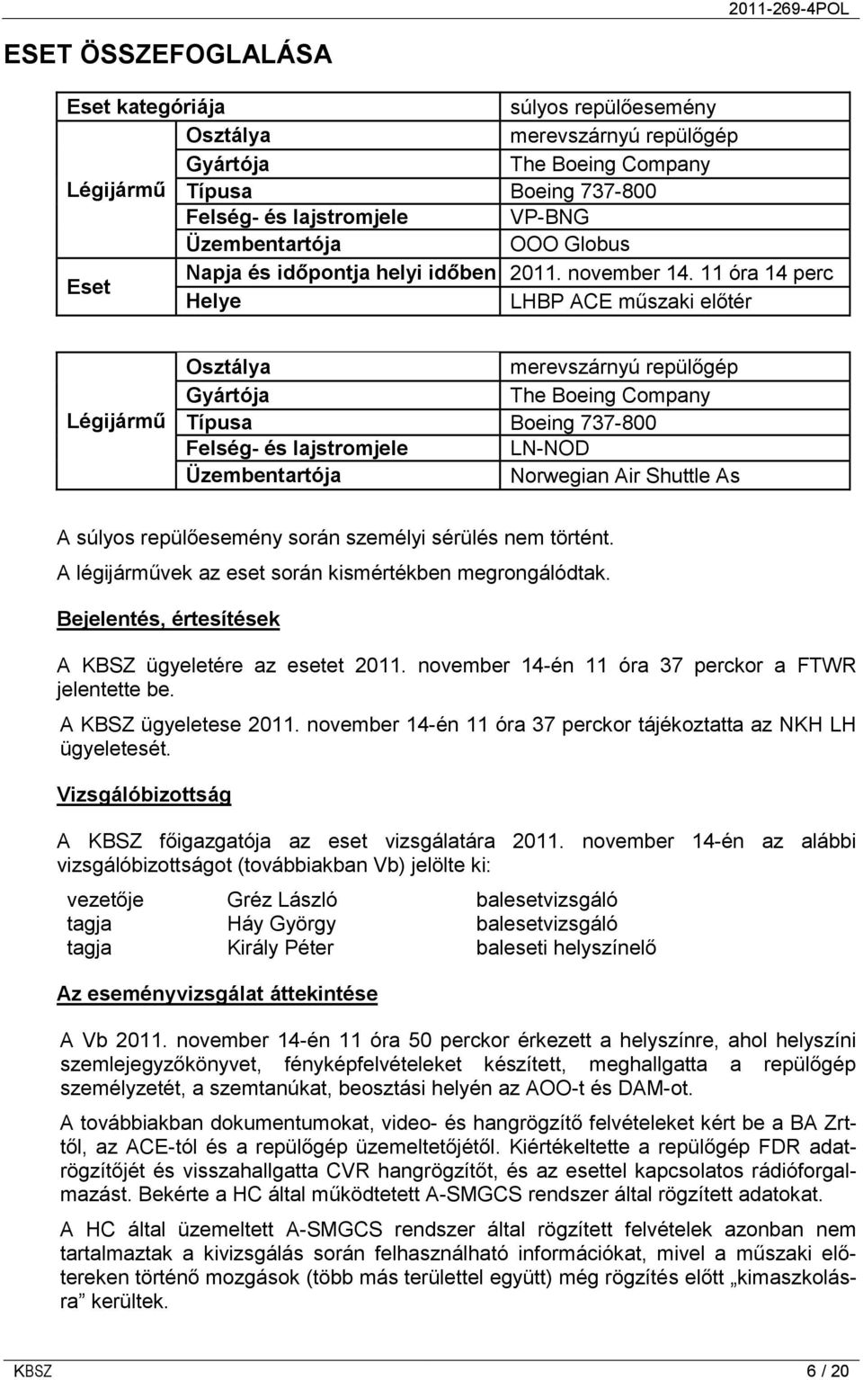 11 óra 14 perc Helye LHBP ACE műszaki előtér Légijármű Osztálya merevszárnyú repülőgép Gyártója The Boeing Company Típusa Boeing 737-800 Felség- és lajstromjele LN-NOD Üzembentartója Norwegian Air