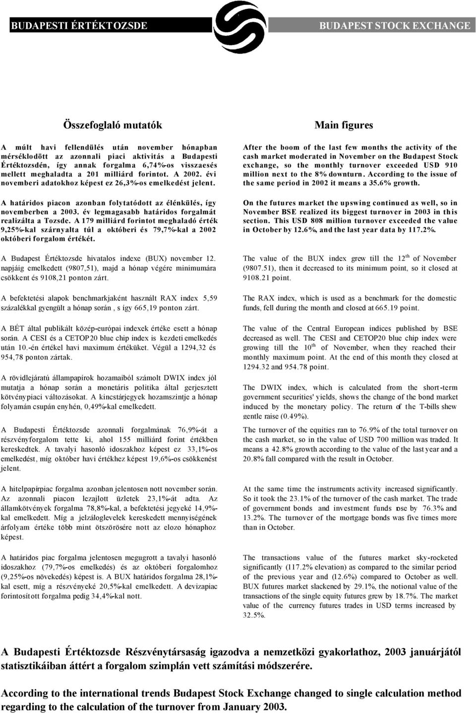 A határidos piacon azonban folytatódott az élénkülés, így novemberben a 2003. év legmagasabb határidos forgalmát realizálta a Tozsde.