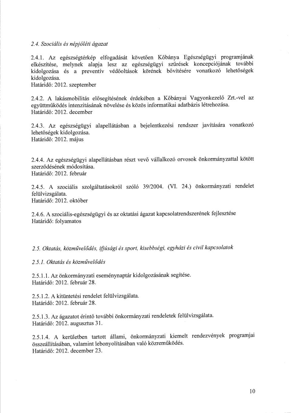 körének bővítésére vonatkozó lehetőségek kidolgozása. Határidő: 2012. szeptember 2.4.2. A lakásmobilitás elősegítésének érdekében a Kőbányai Vagyonkezelő Zrt.