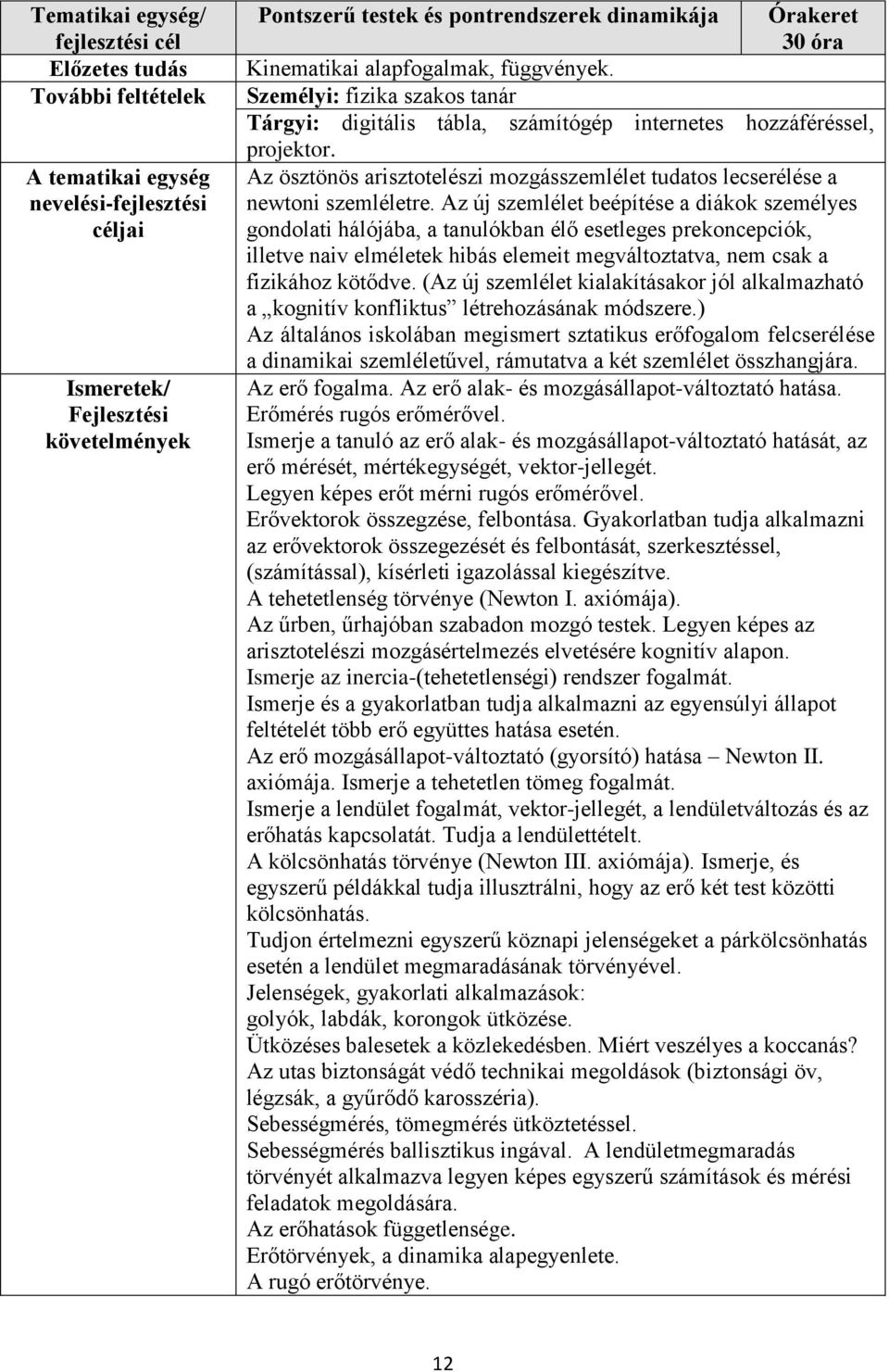 Az ösztönös arisztotelészi mozgásszemlélet tudatos lecserélése a newtoni szemléletre.