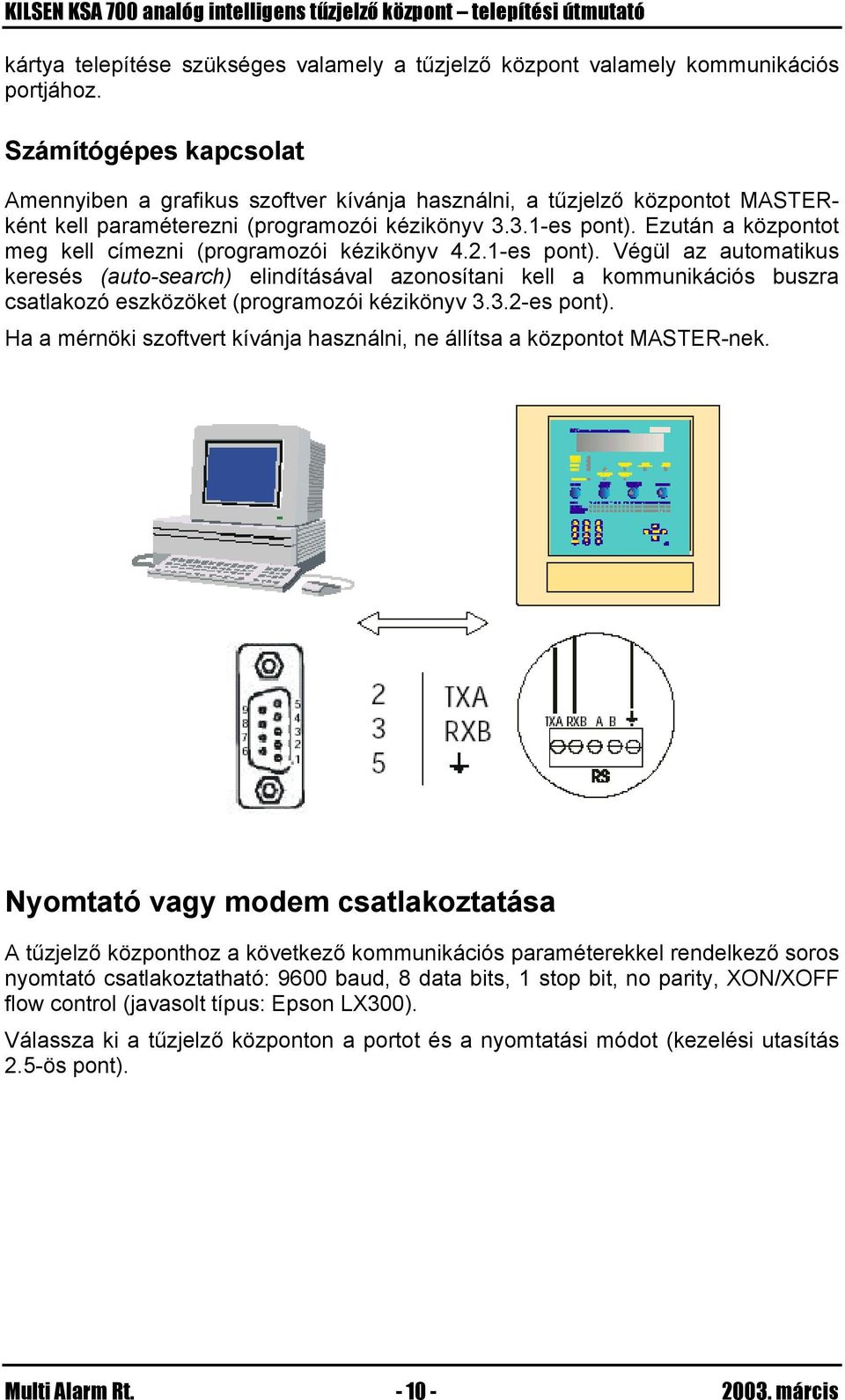 Ezután a központot meg kell címezni (programozói kézikönyv 4.2.1-es pont).