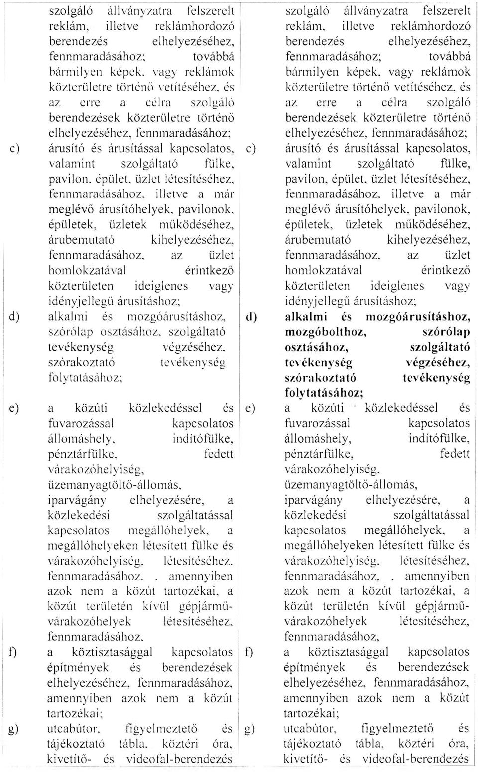 illetve a már meglévő árusítóhelyek, pavilonok, épületek, üzletek működéséhez, árubemutató kihelyezéséhez, fennmaradásához, az üzlet homlokzatával érintkező közterületen ideiglenes vagy idényjellegű