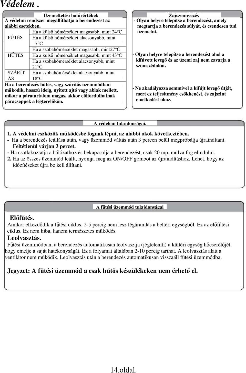 szobahımérséklet alacsonyabb, mint 21 C Ha a szobahımérséklet alacsonyabb, mint 18 C SZÁRÍT ÁS Ha a berendezés hőtés, vagy szárítás üzemmódban mőködik, hosszú ideig, nyitott ajtó vagy ablak mellett,