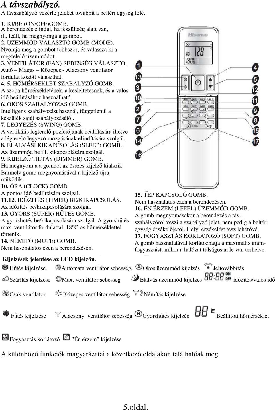 Autó Magas Közepes - Alacsony ventilátor fordulat között választhat. 4. 5. HİMÉRSÉKLET SZABÁLYZÓ GOMB. A szoba hımérsékletének, a késleltetésnek, és a valós idı beállításához használható. 6.