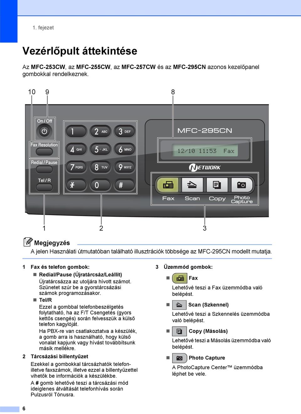 1 Fax és telefon gombok: Redial/Pause (Újratárcsáz/Leállít) Újratárcsázza az utoljára hívott számot. Szünetet szúr be a gyorstárcsázási számok programozásakor.