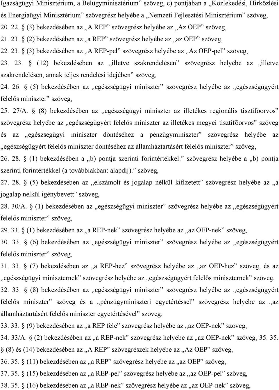 23. (12) bekezdésében az illetve szakrendelésen szövegrész helyébe az illetve szakrendelésen, annak teljes rendelési idejében szöveg, 24. 26.