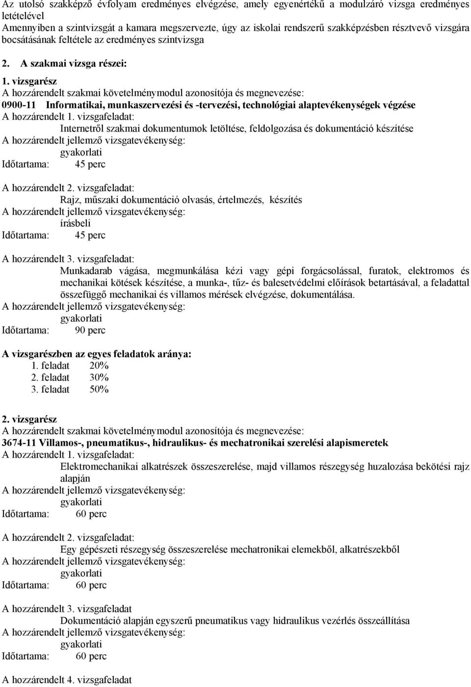 vizsgarész A hozzárendelt szakmai követelménymodul azonosítója és megnevezése: 0900-11 Informatikai, munkaszervezési és -tervezési, technológiai alaptevékenységek végzése A hozzárendelt 1.