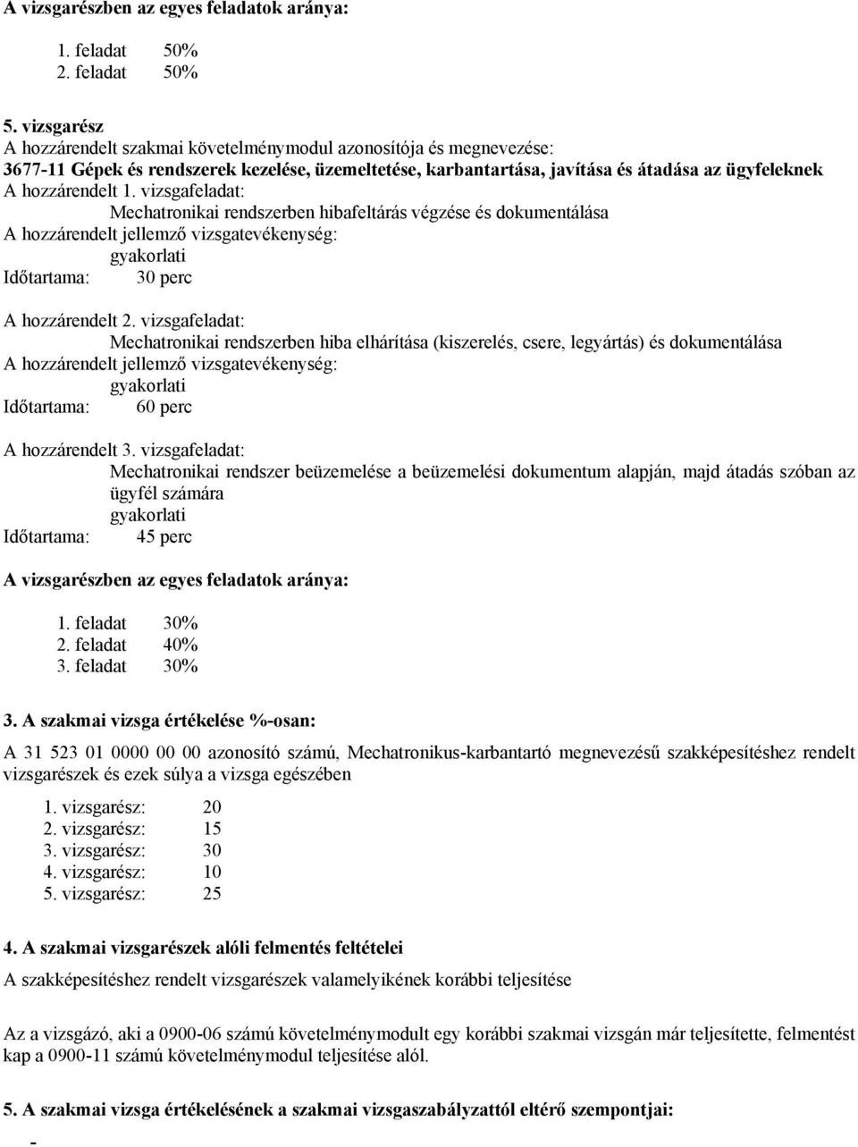 vizsgafeladat: Mechatronikai rendszerben hibafeltárás végzése és dokumentálása Időtartama: 30 perc A hozzárendelt 2.