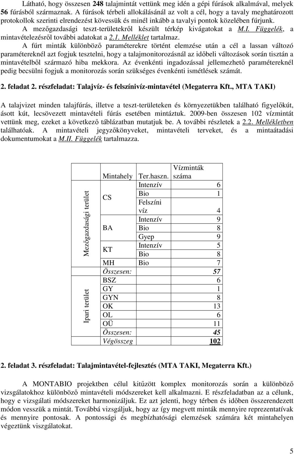 A mezıgazdasági teszt-területekrıl készült térkép kivágatokat a M.I. Függelék, a mintavételezésrıl további adatokat a 2.1. Melléklet tartalmaz.