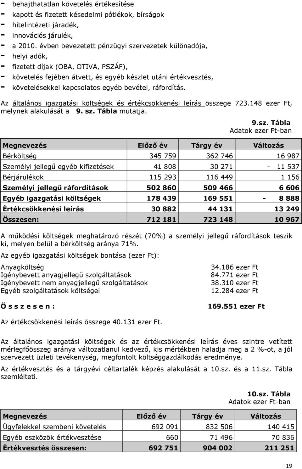 egyéb bevétel, ráfordítás. Az általános igazgatási költségek és értékcsökkenési leírás össze