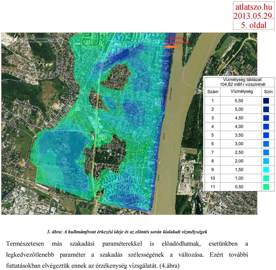 esetünkben a legkedvezőtlenebb paraméter a szakadás szélességének a