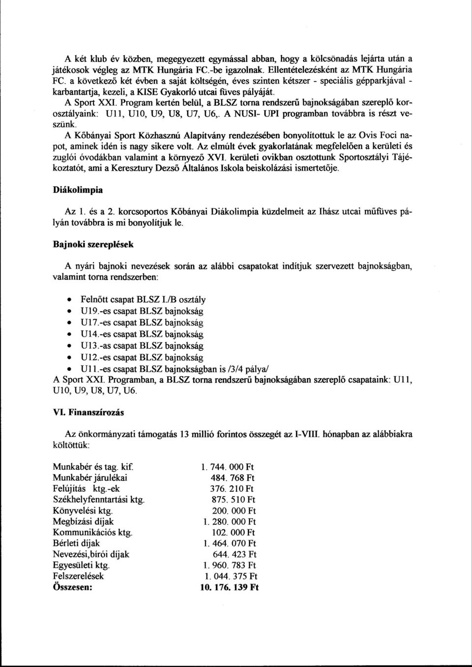 Program kertén belül, a BLSZ torna rendszerű bajnokságában szereplő korosztályaink: Ull, UIO, U9, U8, U7, U6,. A NUSI- UPI programban továbbra is részt veszünk.