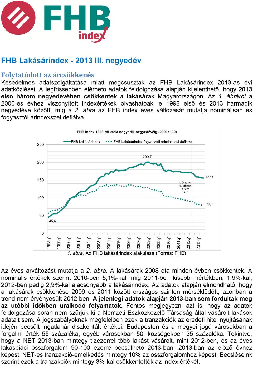 ábráról a 2000-es évhez viszonyított indexértékek olvashatóak le 1998 első és 2013 harmadik negyedéve között, míg a 2.