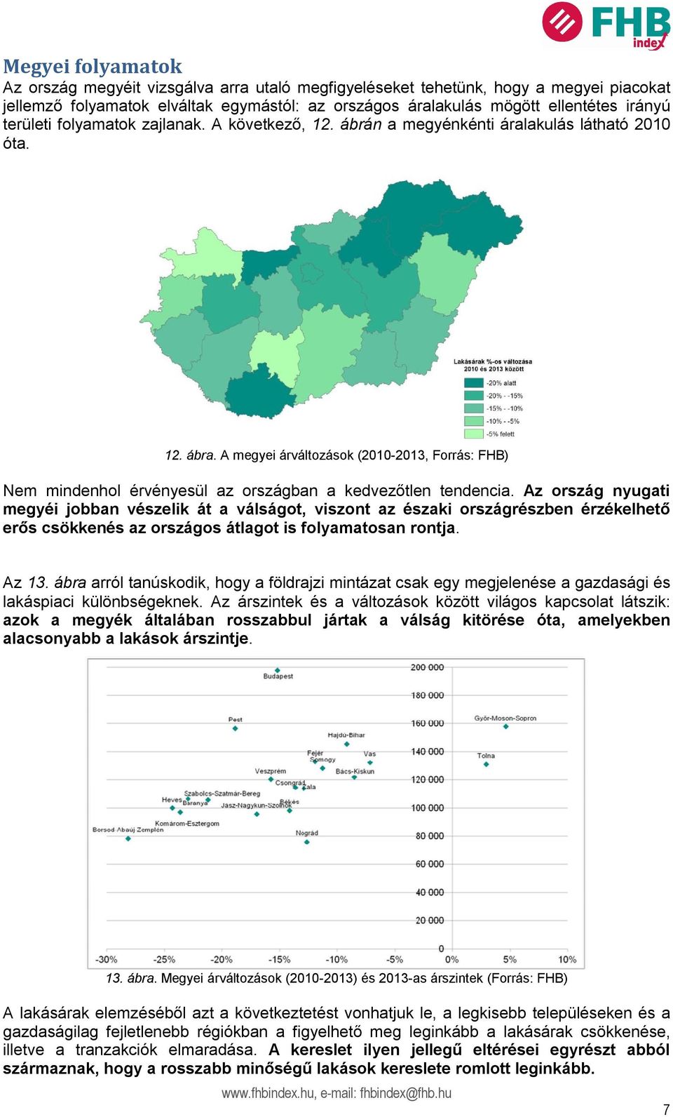 A megyei árváltozások (2010-2013, Forrás: FHB) Nem mindenhol érvényesül az országban a kedvezőtlen tendencia.