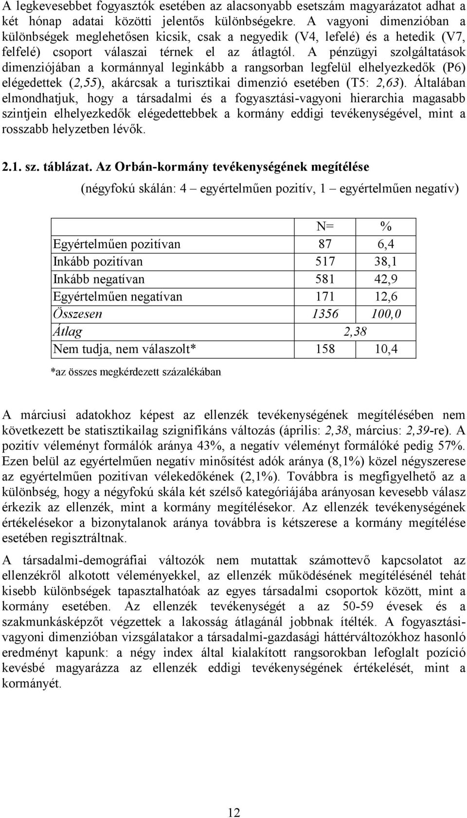 A pénzügyi szolgáltatások dimenziójában a kormánnyal leginkább a rangsorban legfelül elhelyezkedők (P6) elégedettek (2,55), akárcsak a turisztikai dimenzió esetében (T5: 2,63).