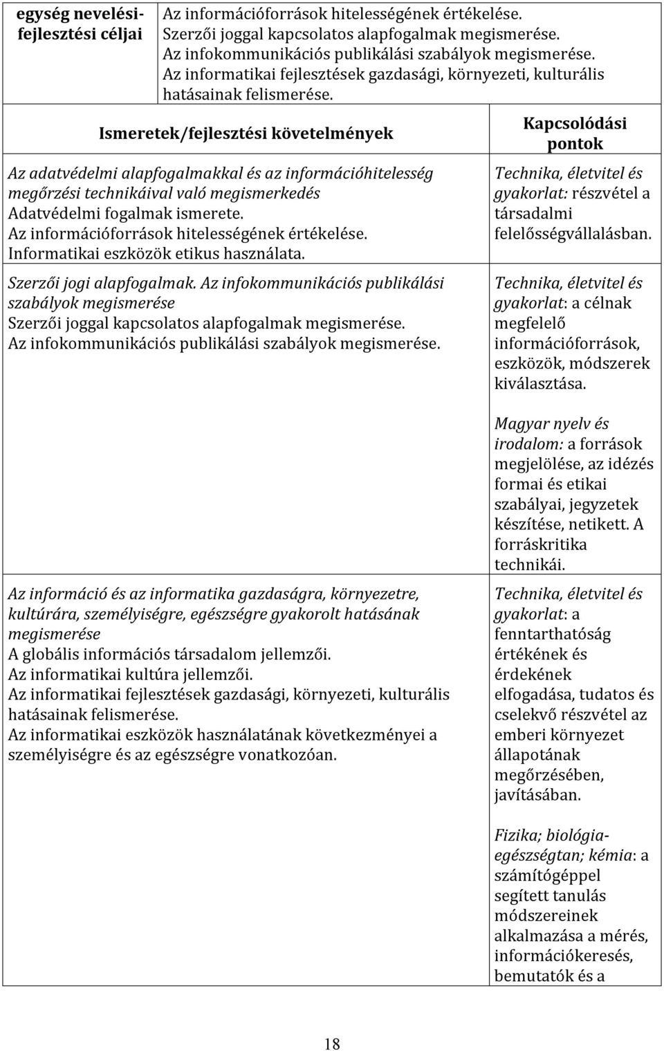 Ismeretek/fejlesztési követelmények Az adatvédelmi alapfogalmakkal és az információhitelesség megőrzési technikáival való megismerkedés Adatvédelmi fogalmak ismerete.