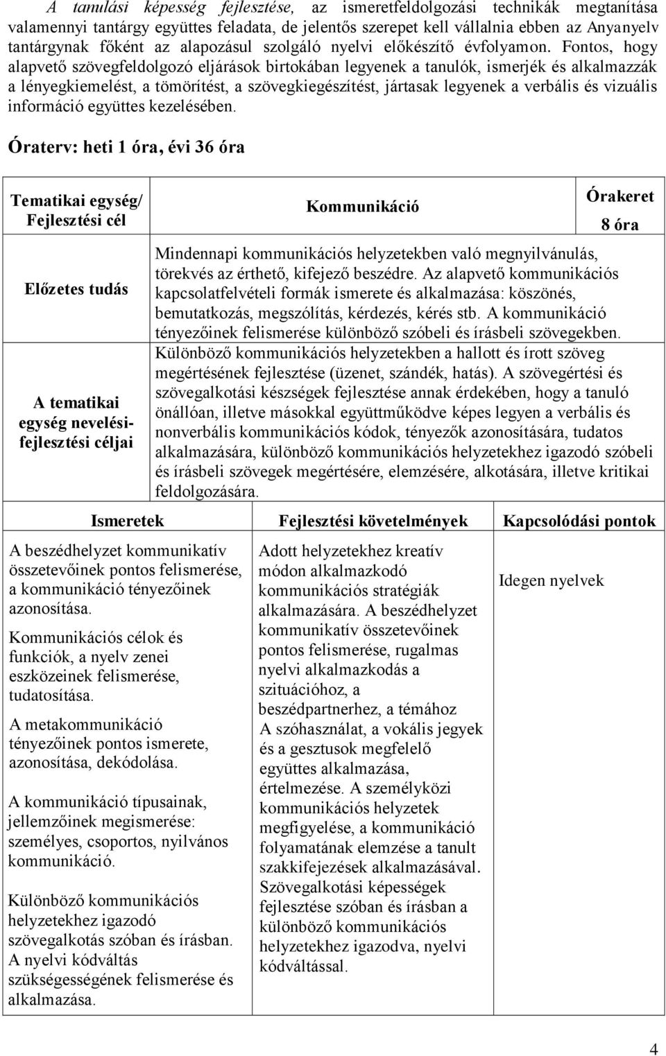 Fontos, hogy alapvető szövegfeldolgozó eljárások birtokában legyenek a tanulók, ismerjék és alkalmazzák a lényegkiemelést, a tömörítést, a szövegkiegészítést, jártasak legyenek a verbális és vizuális