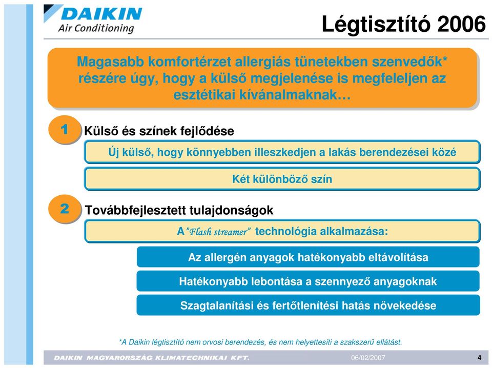 tulajdonságok A technológia alkalmazása: Az allergén anyagok hatékonyabb eltávolítása Hatékonyabb lebontása a szennyez anyagoknak