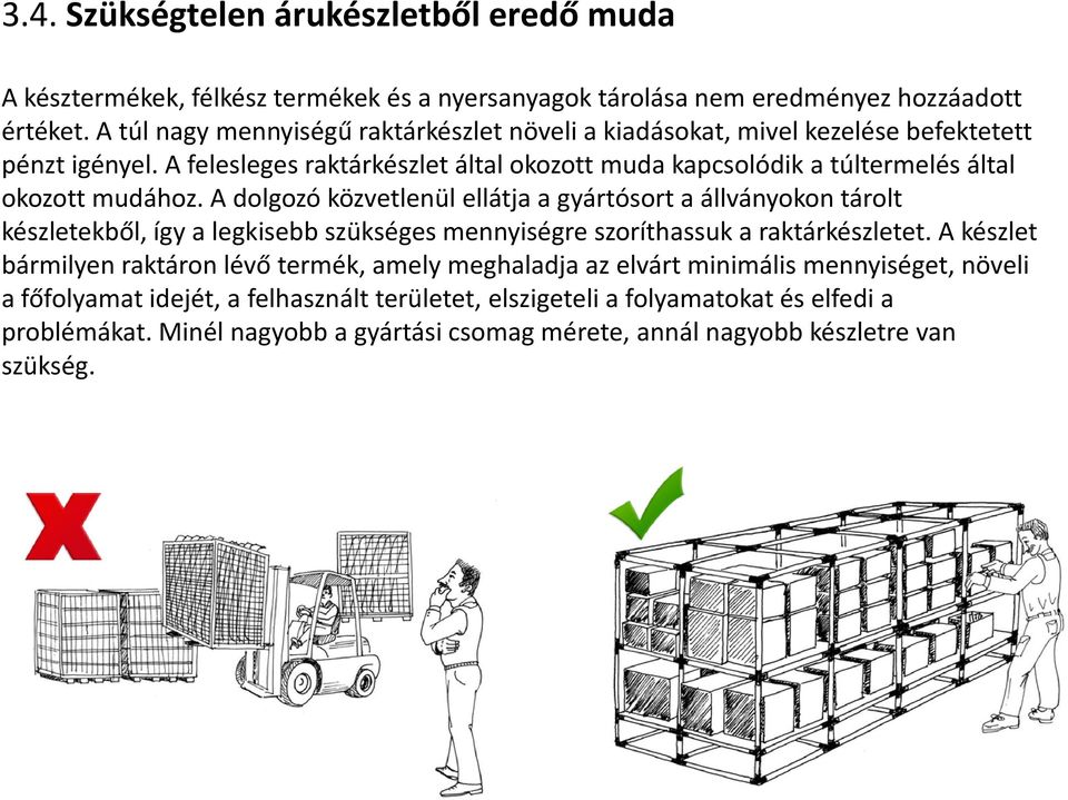 A felesleges raktárkészlet által okozott muda kapcsolódik a túltermelés által okozott mudához.