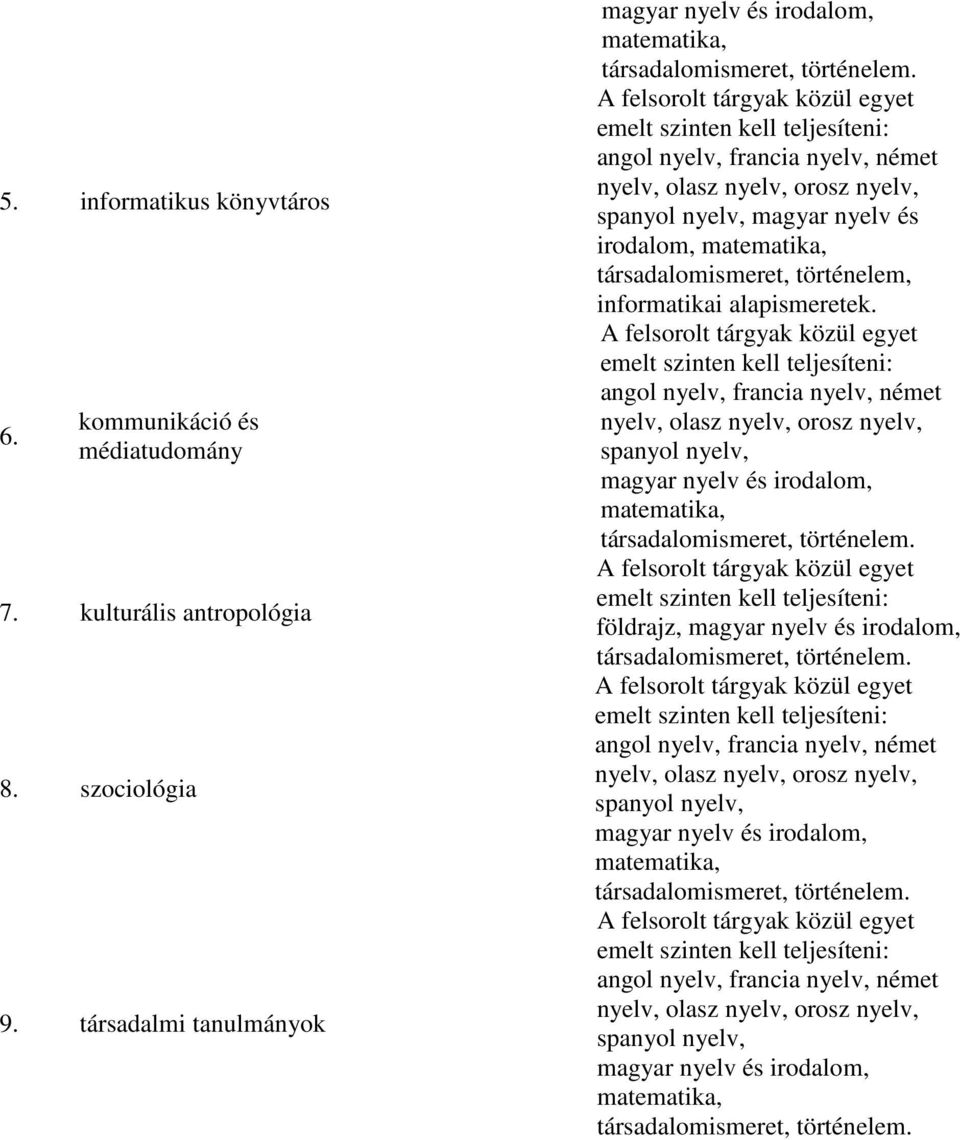 kulturális antropológia 8. szociológia 9.