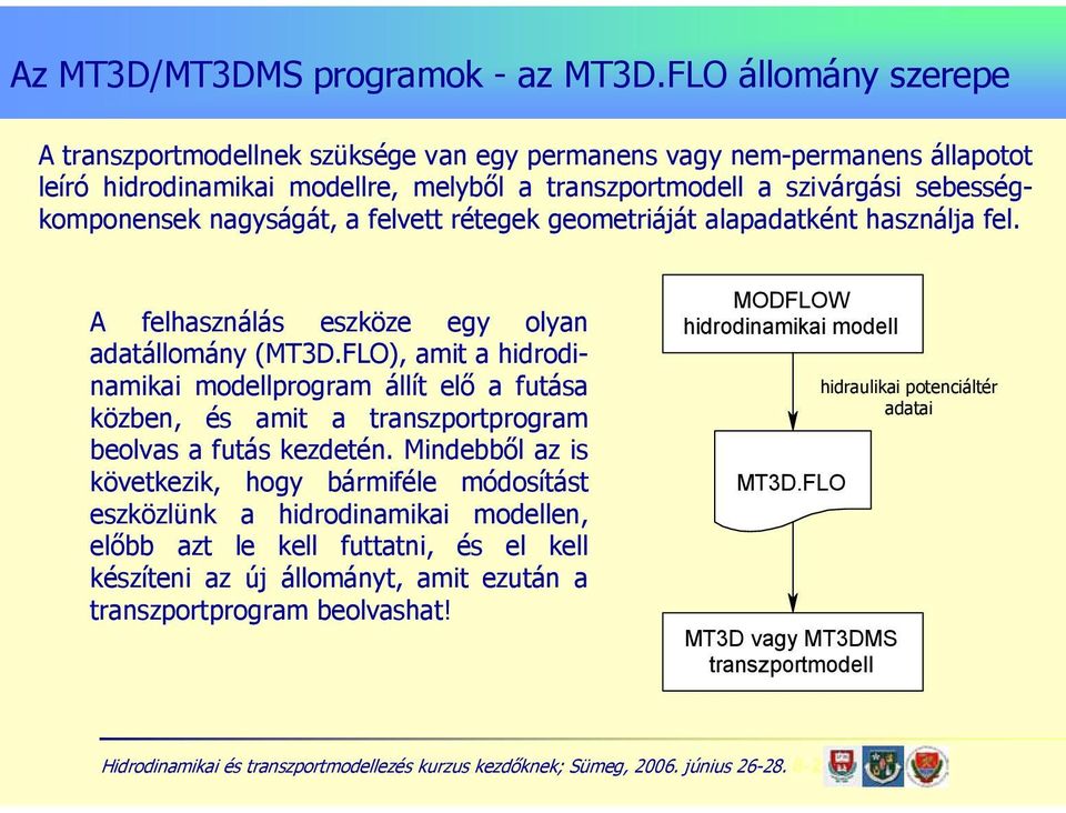 nagyságát, a felvett rétegek geometriáját alapadatként használja fel. A felhasználás eszköze egy olyan adatállomány (MT3D.