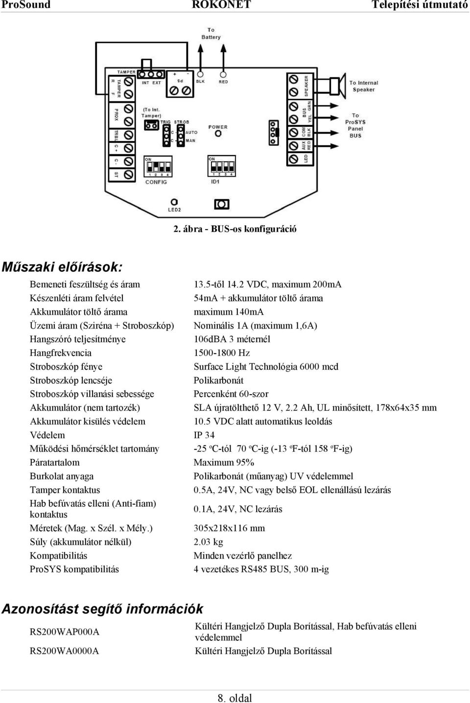 teljesítménye 106dBA 3 méternél Hangfrekvencia 1500-1800 Hz Stroboszkóp fénye Surface Light Technológia 6000 mcd Stroboszkóp lencséje Polikarbonát Stroboszkóp villanási sebessége Percenként 60-szor