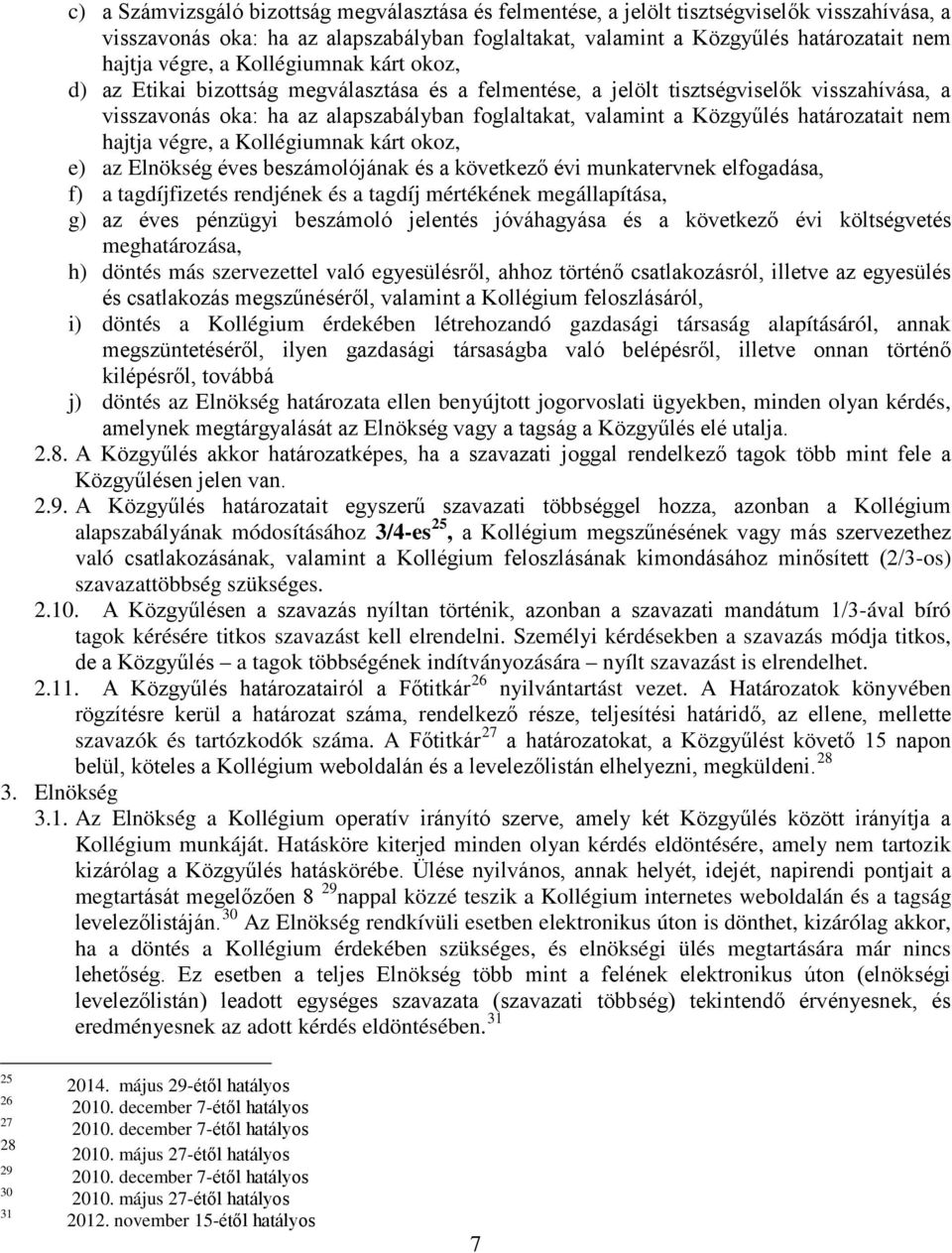 határozatait nem hajtja végre, a Kollégiumnak kárt okoz, e) az Elnökség éves beszámolójának és a következő évi munkatervnek elfogadása, f) a tagdíjfizetés rendjének és a tagdíj mértékének