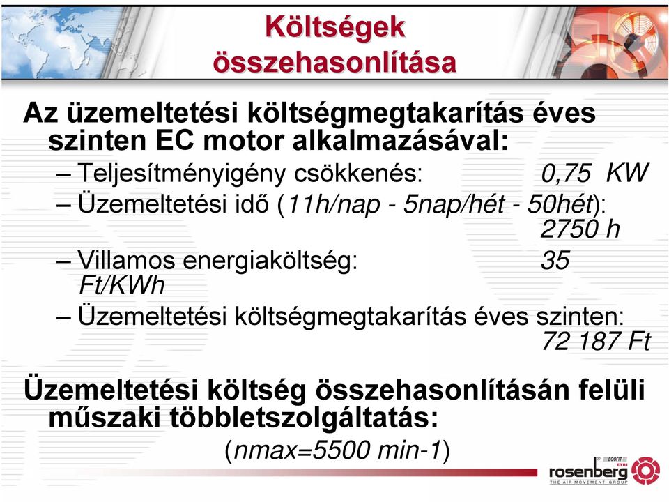 50hét): 2750 h Villamos energiaköltség: 35 Ft/KWh Üzemeltetési költségmegtakarítás éves