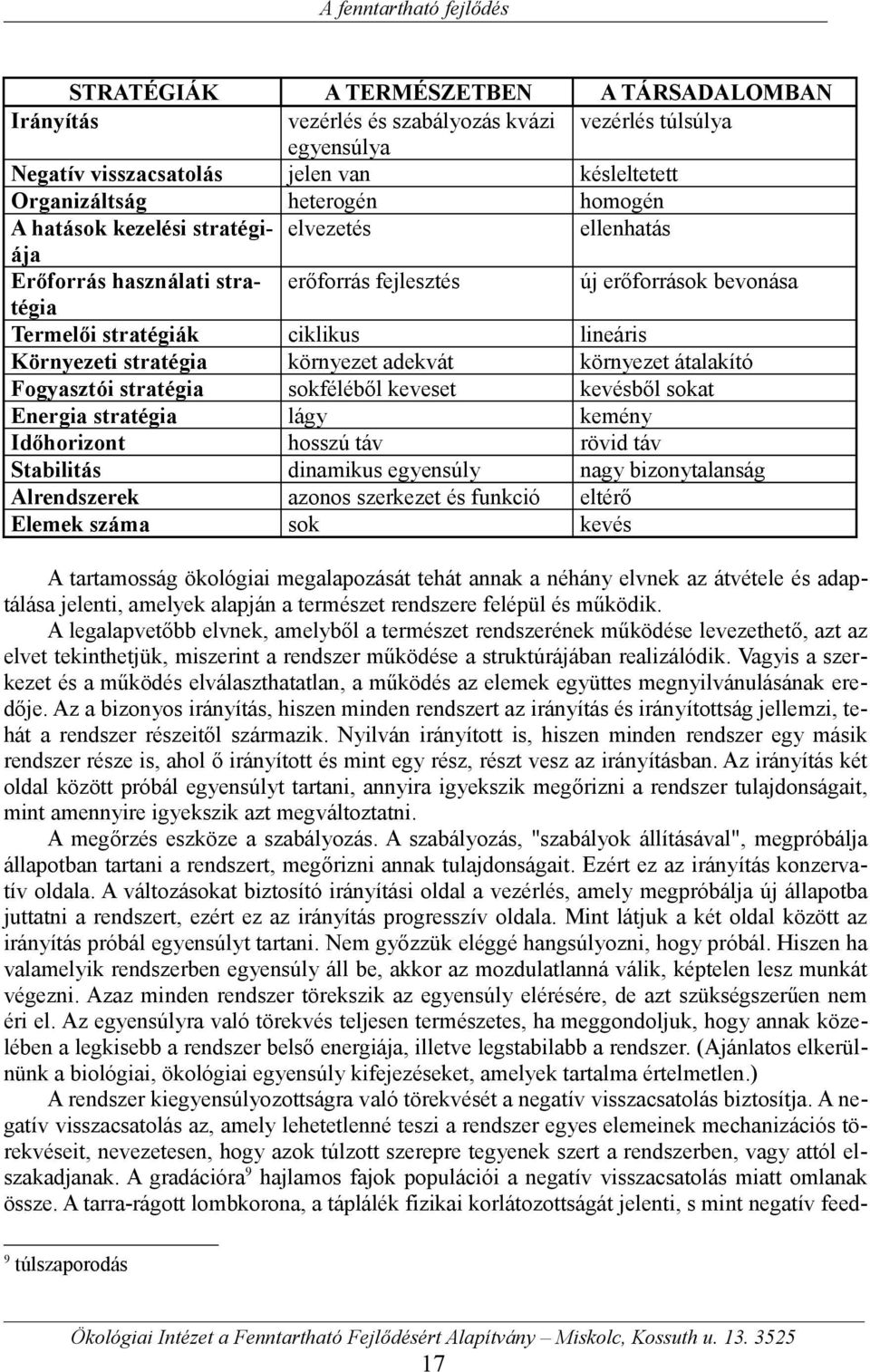 környezet átalakító Fogyasztói stratégia sokféléből keveset kevésből sokat Energia stratégia lágy kemény Időhorizont hosszú táv rövid táv Stabilitás dinamikus egyensúly nagy bizonytalanság